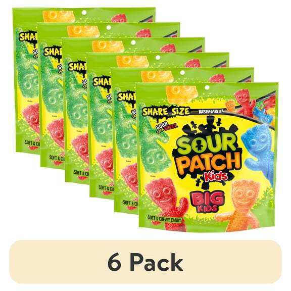 (6 pack) SOUR PATCH KIDS Big Kids Soft & Chewy Gummy Candy, Share Size, 12 oz