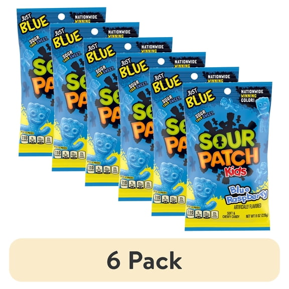 (6 pack) SOUR PATCH KIDS Blue Raspberry Soft & Chewy Candy, 8 oz