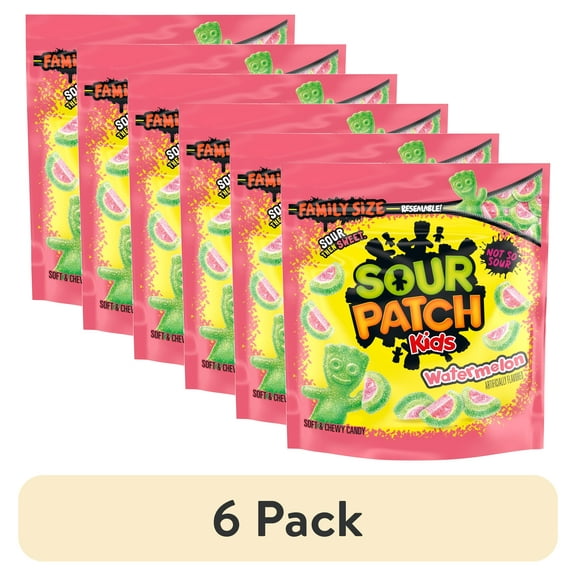 (6 pack) SOUR PATCH KIDS Watermelon Soft & Chewy Candy, Family Size, Bulk Candy, 1.8 lb
