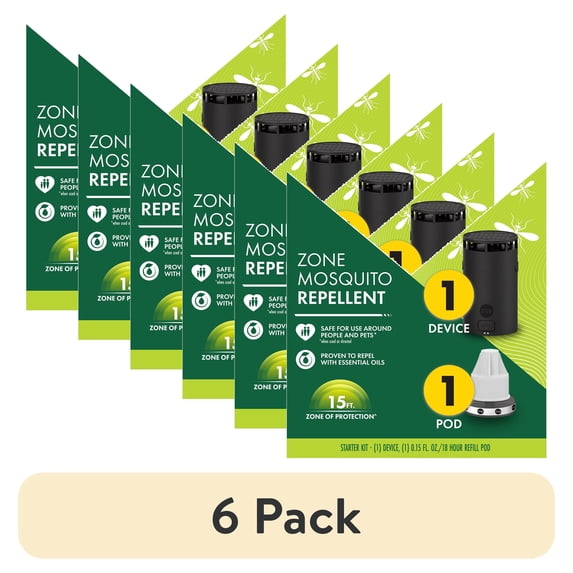 (6 pack) STEM Zone Mosquito Repellent Device Starter Kit with Refill Pod, Easy-to-Use Outdoor Insect Protection with Proven Essential Oils, People and Pet Safe, Solar and USB-C Charger, Waterproof (Pack of 1)