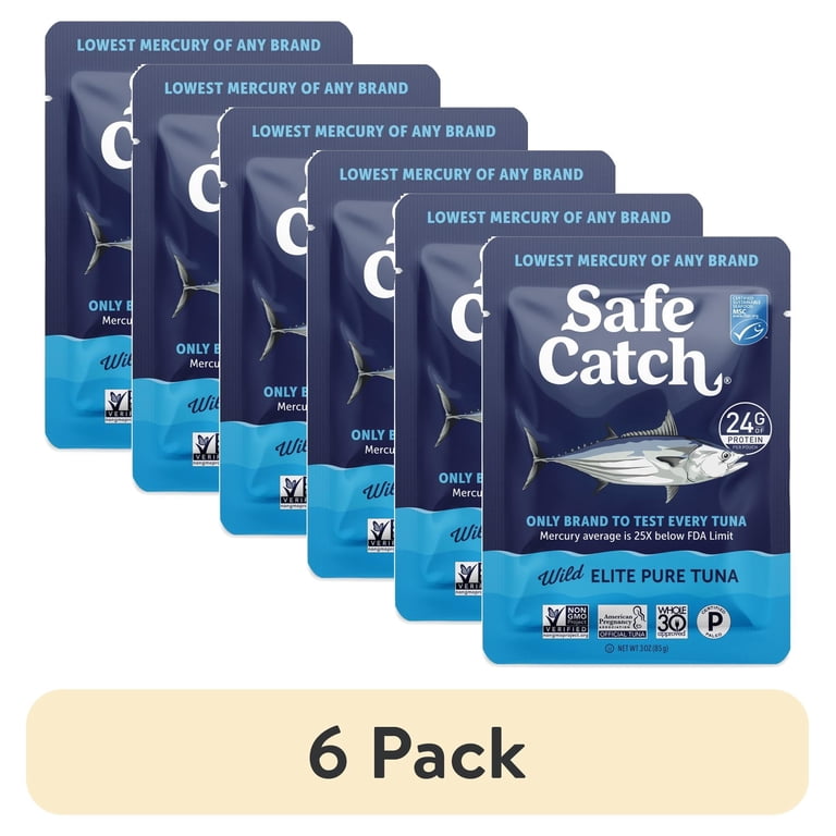 6 pack) Safe Catch Elite Wild Pure Tuna, 3 oz Pouch – Mercury