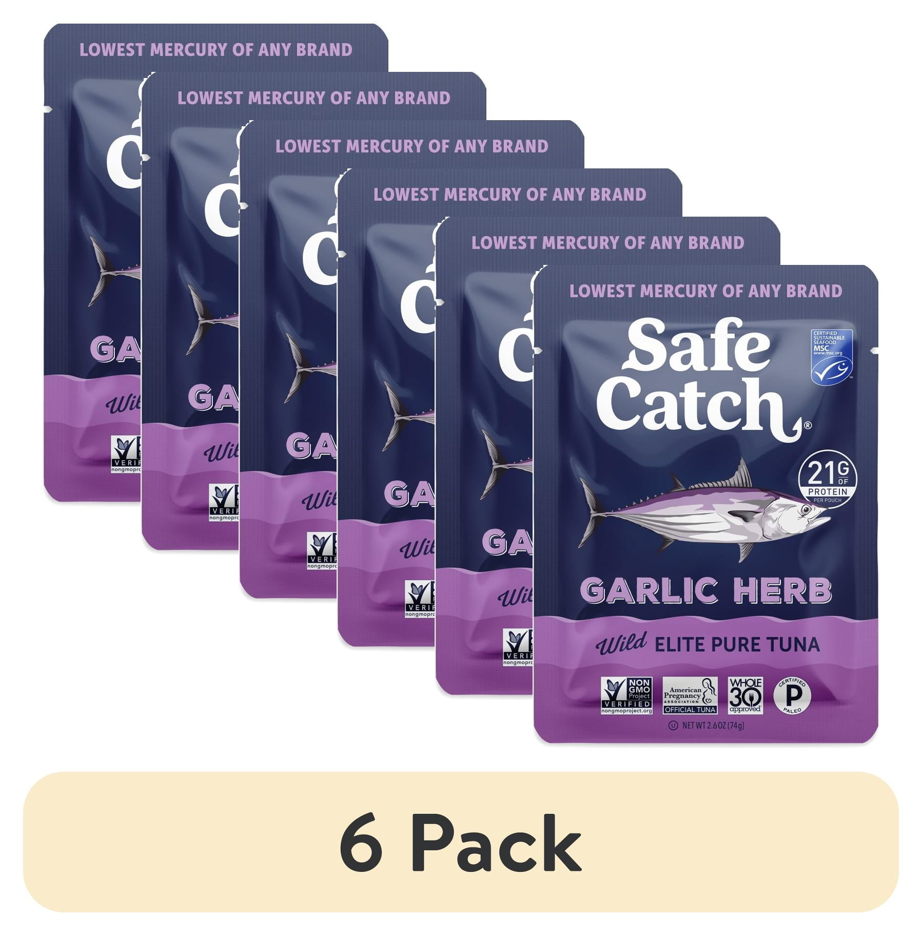 (6 pack) Safe Catch Garlic Herb Wild Elite Pure Tuna, 2.6 oz Pouch – Garlic & Herb Seasoned Wild Tuna in Avocado Oil