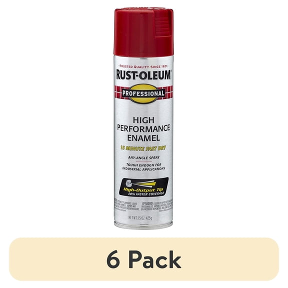 (6 pack) Safety Red, Rust-Oleum Professional High Performance Enamel Gloss Spray Paint-7564838, 15 oz