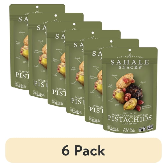 (6 pack) Sahale Snacks Glazed Mix of Naturally Pomegranate Flavored Pistachios, 4oz Pouch Sweet & Savory Nut Blend, Gluten-Free, Non-GMO