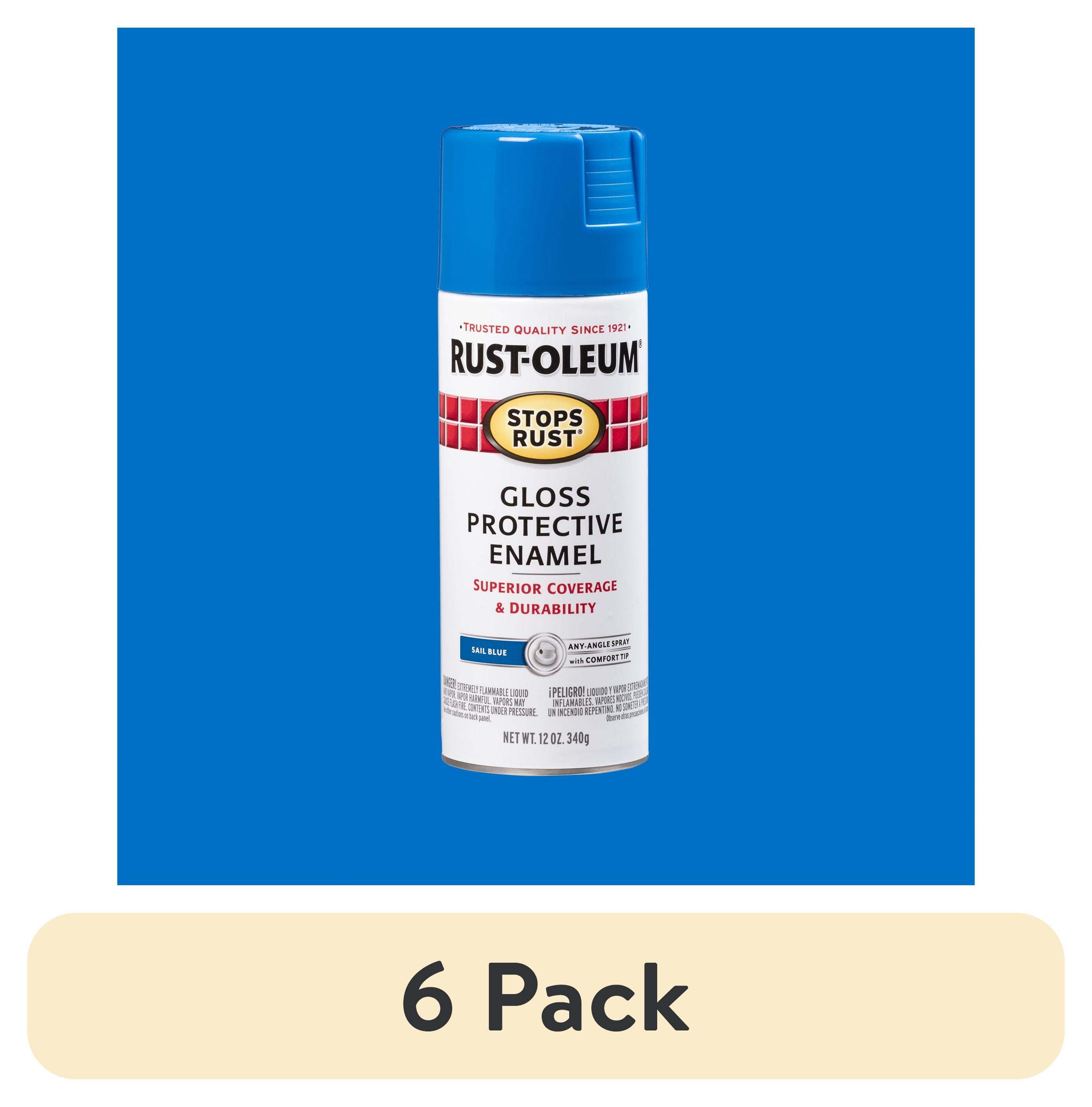 (6 pack) Sail Blue, Rust-Oleum Stops Rust Protective Enamel Gloss Spray Paint-7724830, 12 oz