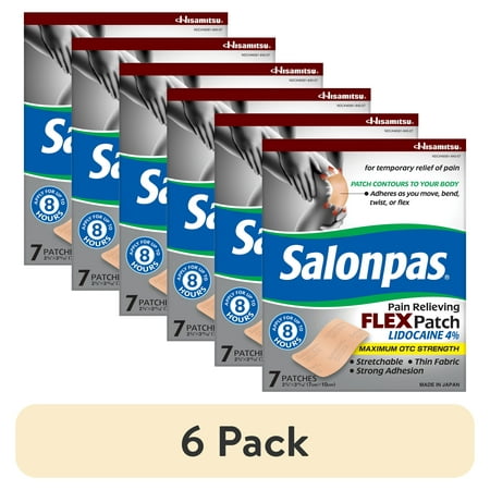 (6 pack) Salonpas Maximum Strength Flex Pain Relief Patch Lidocaine 8 Hour Thin Flexible 7 Count
