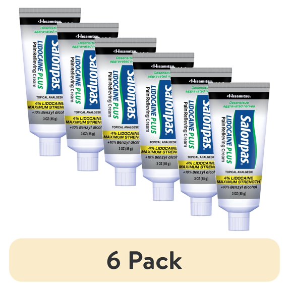 (6 pack) Salonpas Lidocaine Plus Maximum Strength Pain Relief Cream, 3 oz