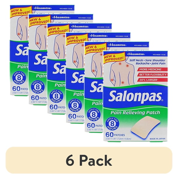 (6 pack) Salonpas Pain Relieving Patch, 8-Hour Pain Relief, 60 Patches