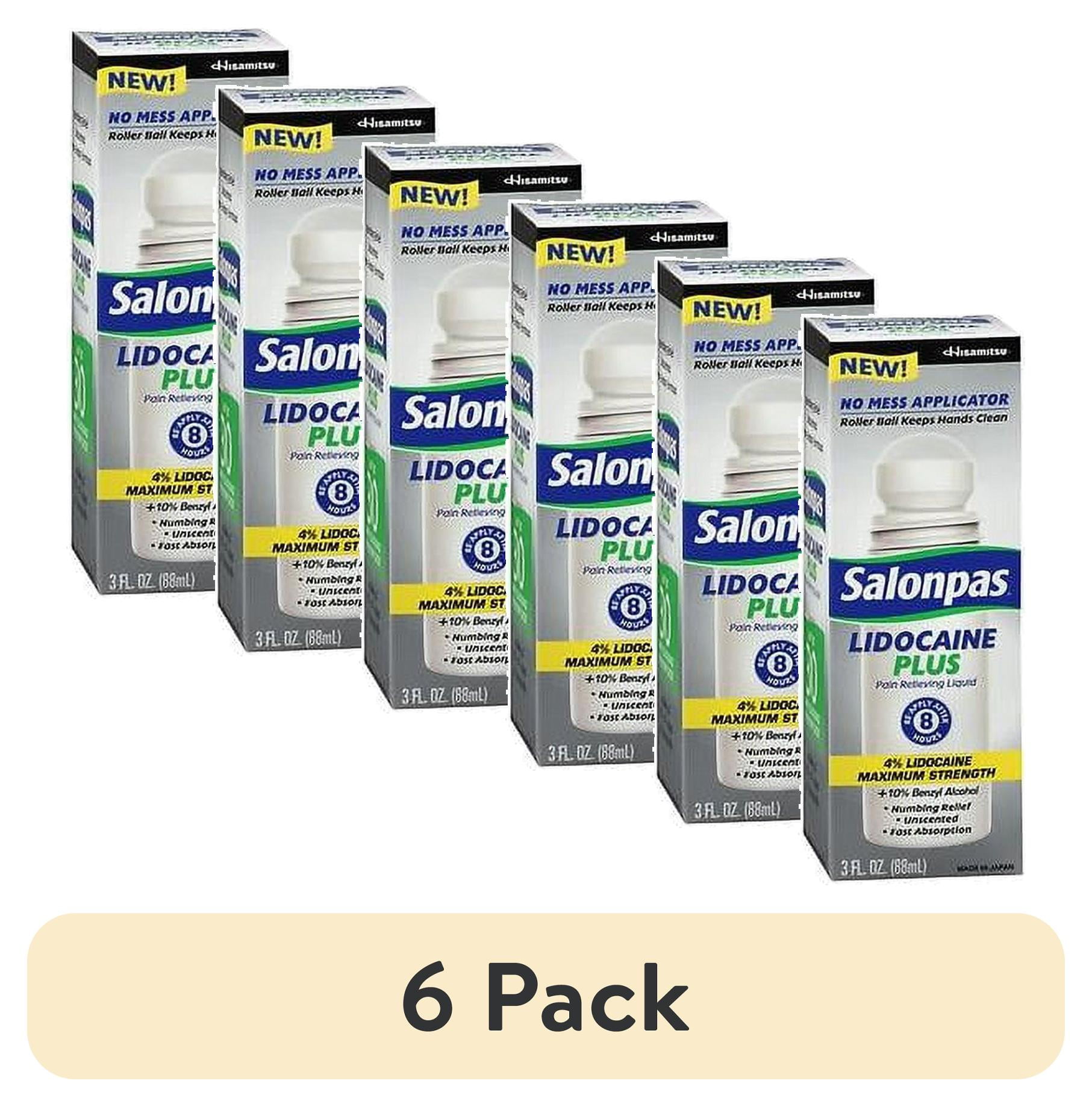 (6 pack) Salonpas lidocaine plus roll on pain relieving 4% lidocaine 3oz each