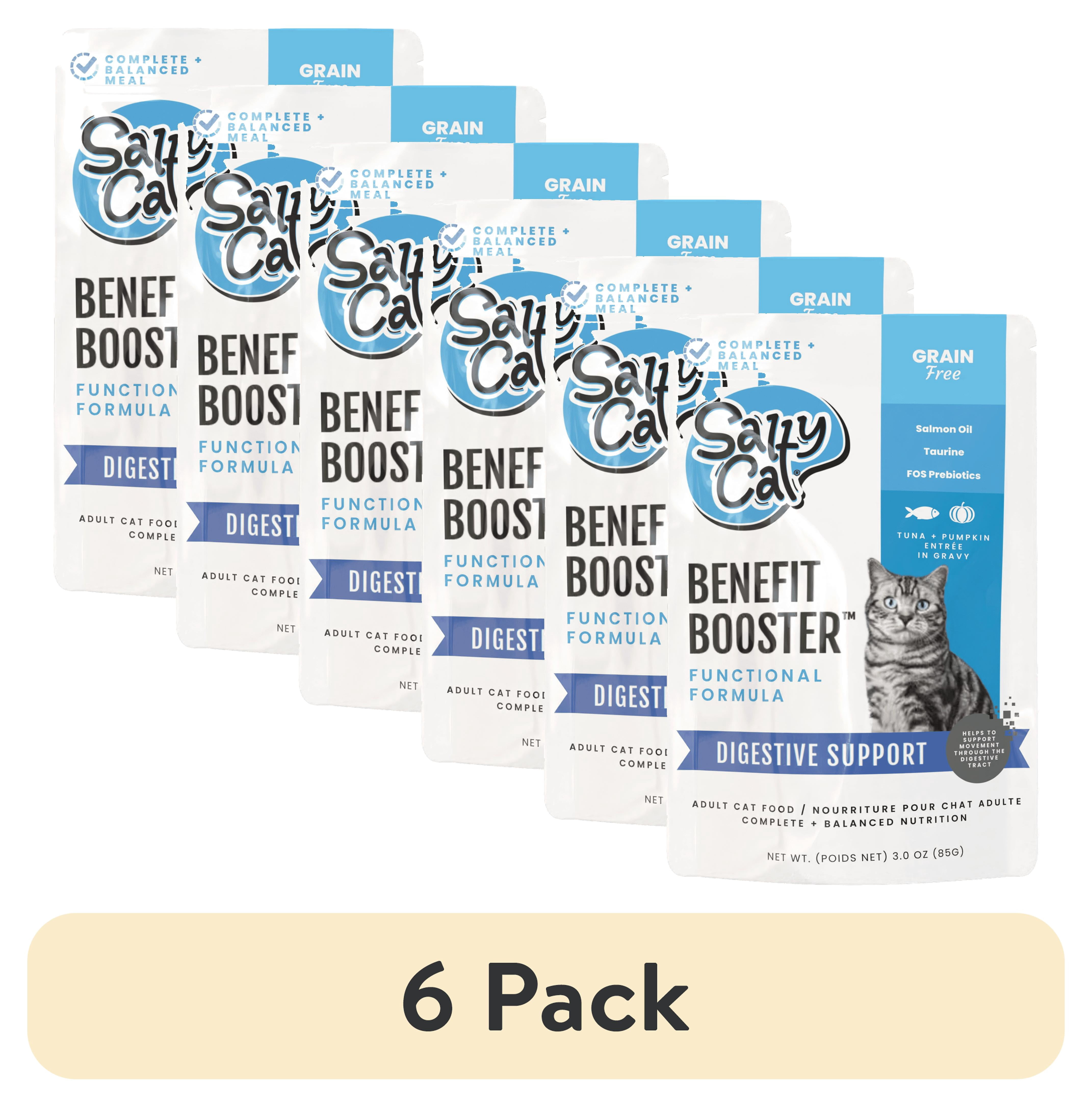 (6 pack) Salty Cat Benefit Booster Digestive Support Tuna & Pumpkin Entrée in Gravy Wet Cat Food, 3 oz. Pouch