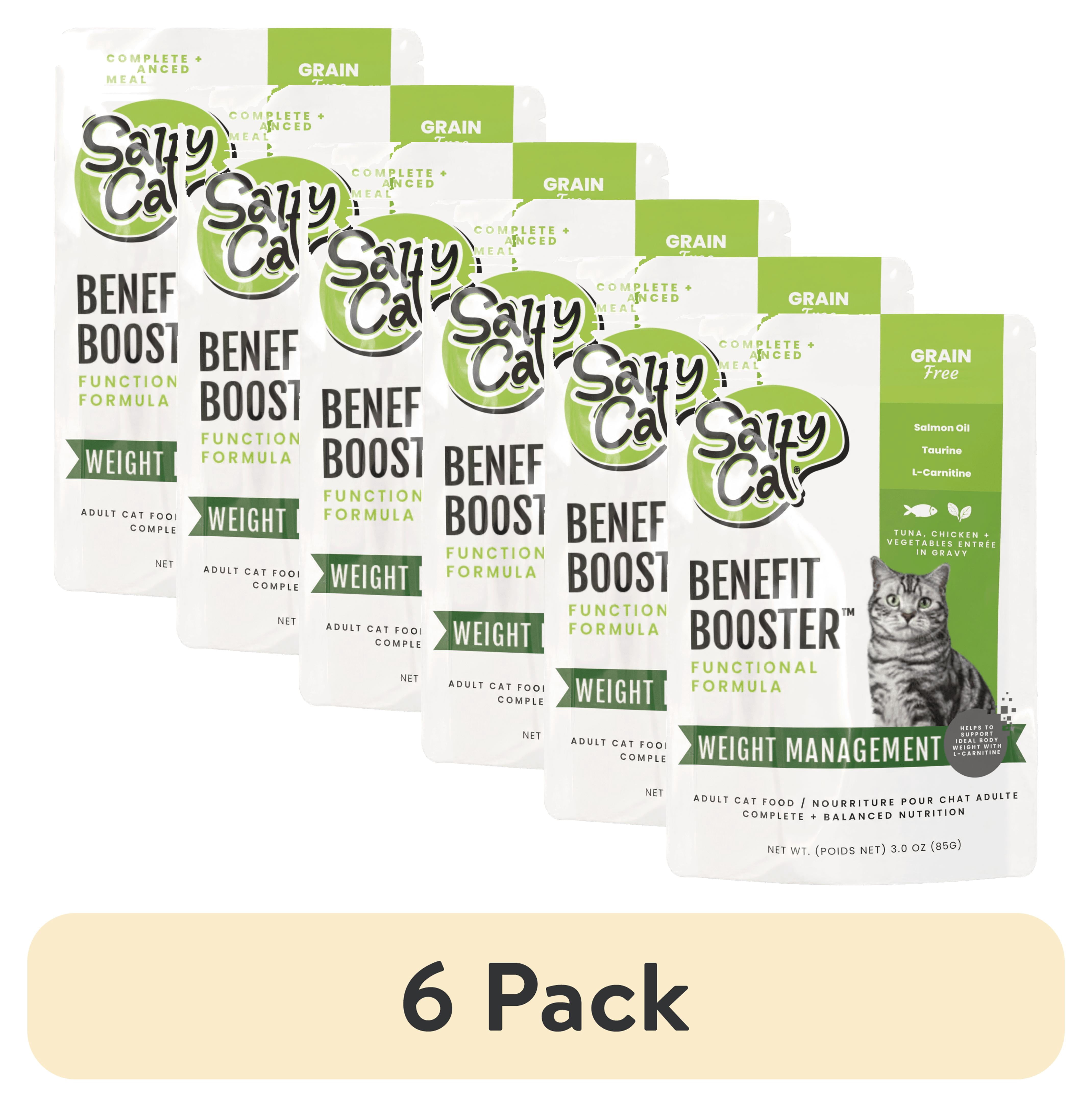 (6 pack) Salty Cat Benefit Booster Weight Management Tuna & Chicken Flavor in Gravy Wet Cat Food, 3 oz Pouch