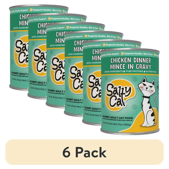 (6 pack) Salty Cat Chicken Dinner Mince in Gravy Wet Cat Food, 13 oz. Can
