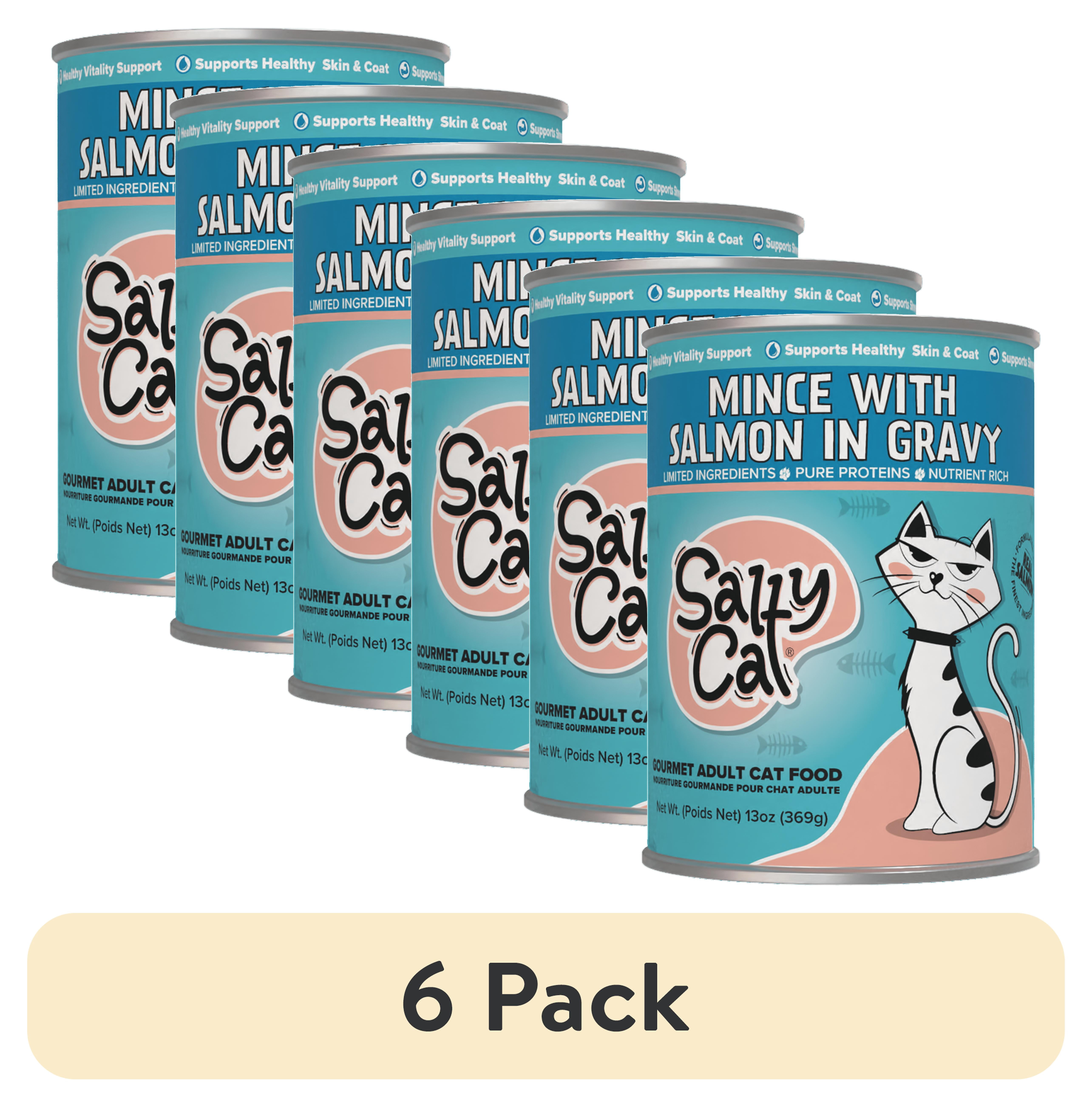 (6 pack) Salty Cat Minced Salmon Flavor in Gravy Wet Cat Food, 13 oz Can