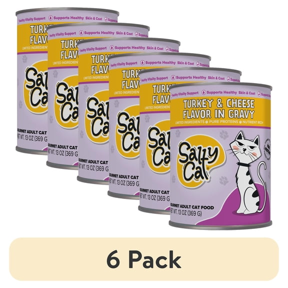 (6 pack) Salty Cat Turkey and Cheese Flavor in Gravy 13 oz