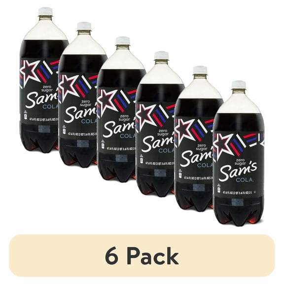 (6 pack) Sam's Zero Sugar Cola Soda, 2 Liter Bottle