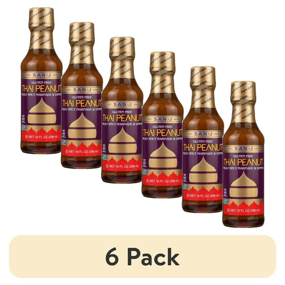 (6 pack) San J Cooking Sauce Thai Peanut, 10 Fl Oz