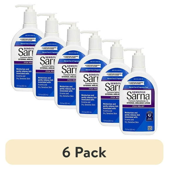 (6 pack) Sarna Sensitive Steroid-Free Anti-Itch Lotion for Dry Irritated Skin, Fragrance free - 7.5 Fl Oz
