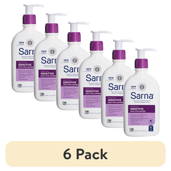 (6 pack) Sarna Sensitive Steroid-Free Anti-Itch Lotion for Dry Irritated Skin, Fragrance free - 7.5 Fl Oz