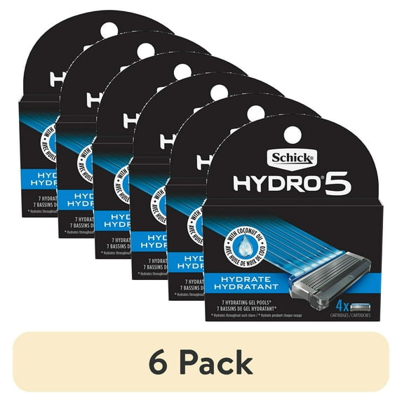 (6 pack) Schick Hydro 5 Sense Hydrate Razor Refills for Men, Pack of 4, Our Hydrate gel formula, with coconut oil, hydrates the skin throughout each shave By Brand Schick