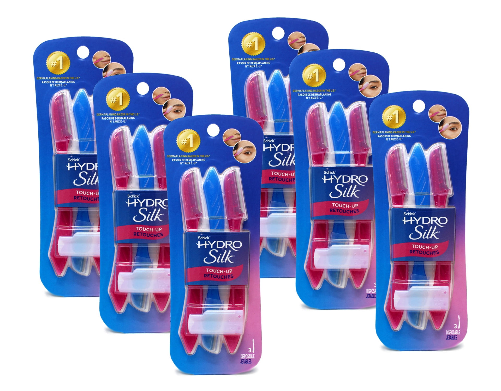 (6 pack) Schick Hydro Silk Touch-up Manual Dermaplaning Razor with Precision Cover, 3 Ct, Women’s Face Razor