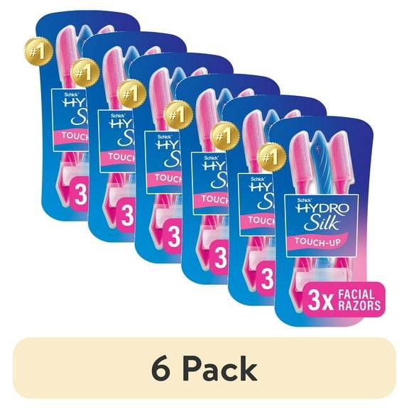 (6 pack) Schick Hydro Silk Touch-up Manual Dermaplaning Razor with Precision Eyebrow Cover, 3 Ct, Womens Face Razor, Beauty Stocking Stuffer