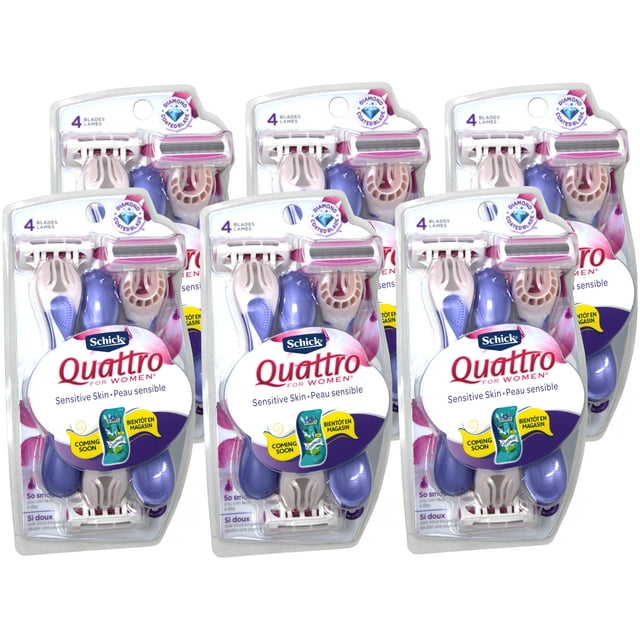 (6 pack) Schick Quattro For Women Disposable Razors, Sensitive Skin 3 ea