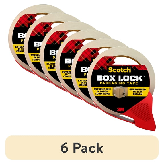 (6 pack) Scotch Box Lock Packaging Tape with Dispenser, Clear, 1.88 in. x 38.2 yd., 1 Total