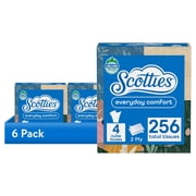 6 pack Scotties Everyday Comfort Facial Tissues, 4 Cube Boxes, 64 Facial Tissues per Box, 2-Ply 256 Total Sheets