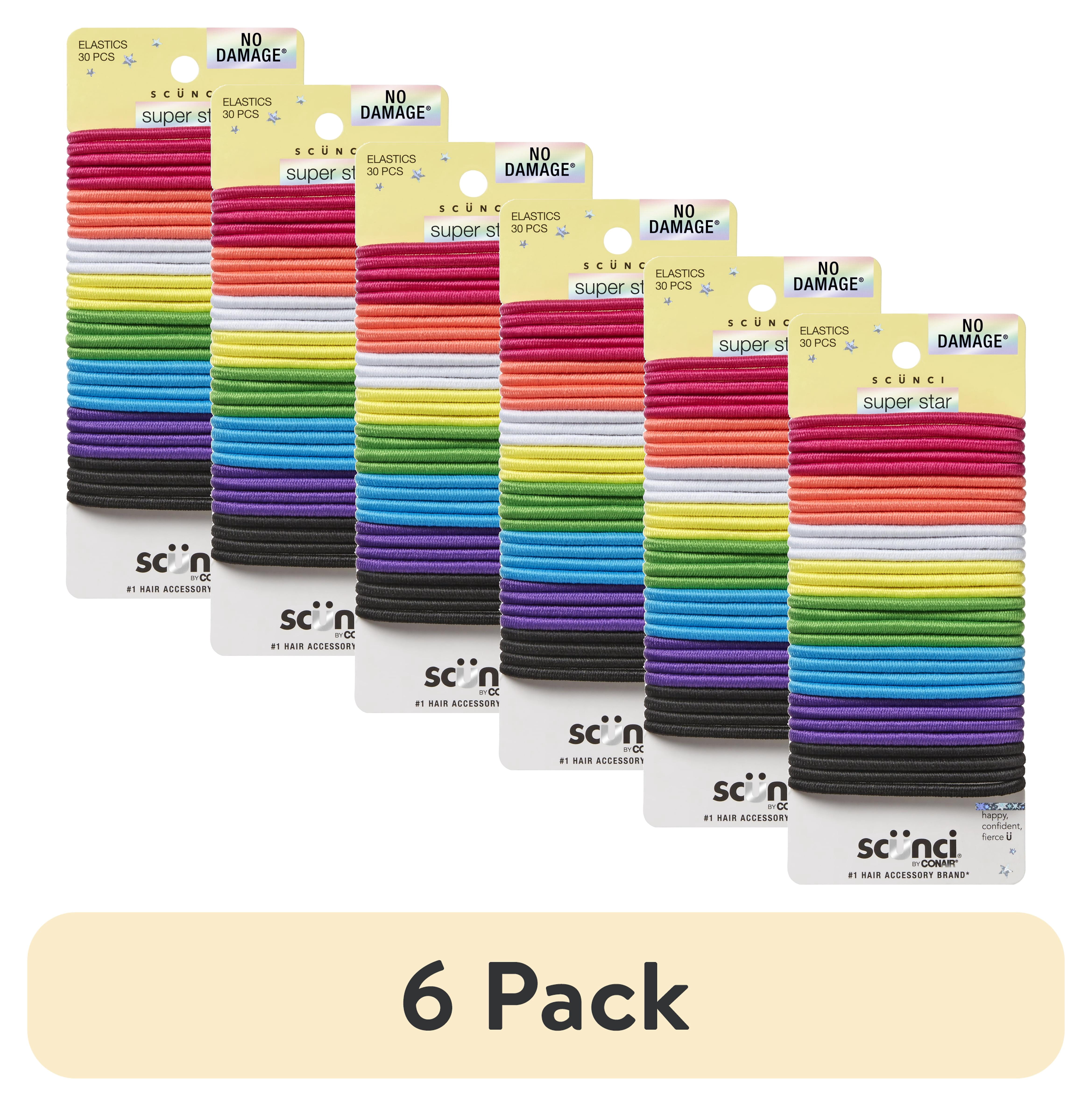 (6 pack) Scunci No Damage Elastic Ponytail Hair Ties, Multicolor, 30 Count