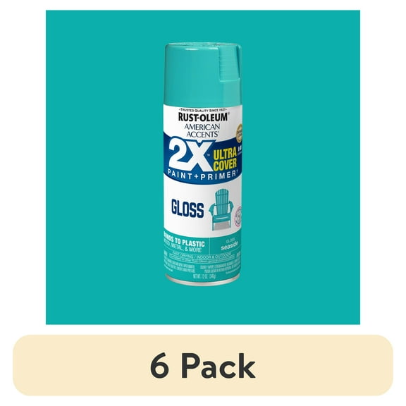 (6 pack) Seaside, Rust-Oleum American Accents 2X Ultra Cover Gloss Spray Paint-327883, 12 oz
