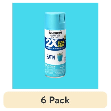 (6 pack) Seaside, Rust-Oleum American Accents 2X Ultra Cover Satin Spray Paint-327939, 12 oz