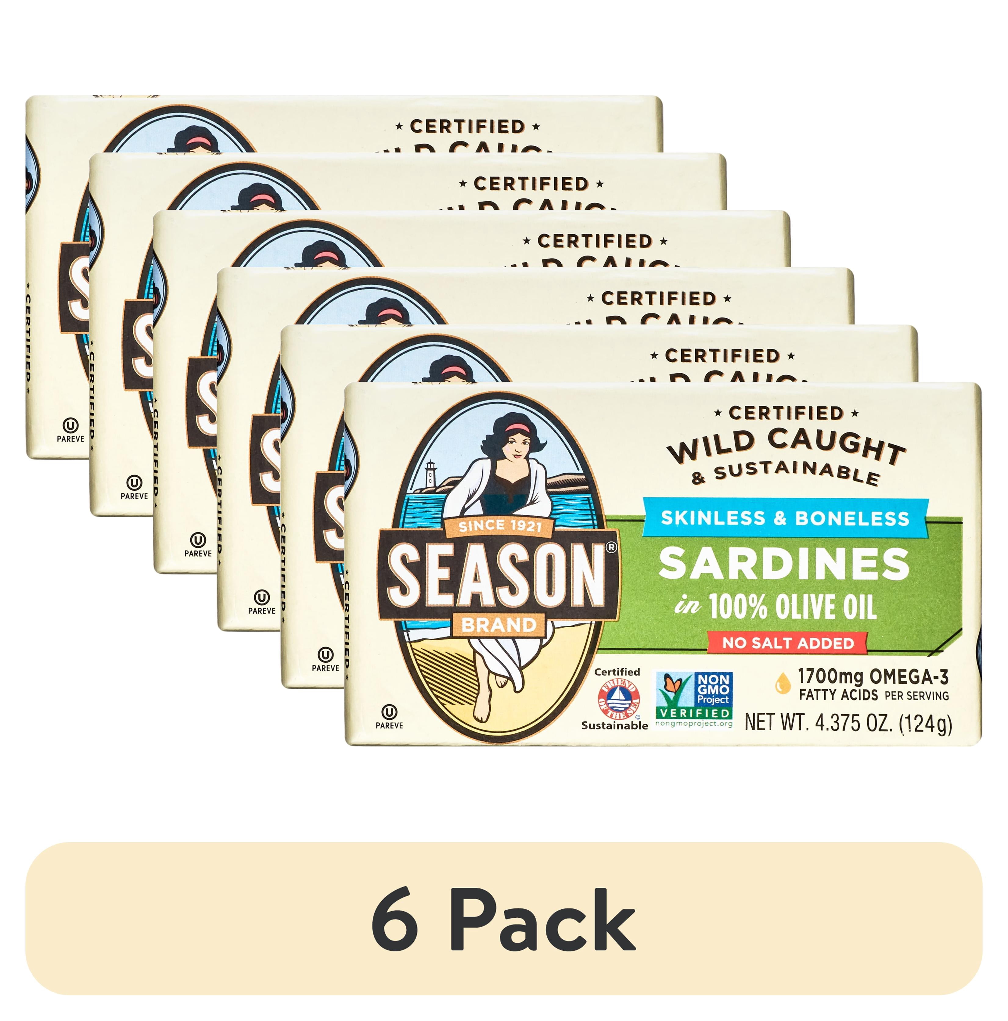 (6 pack) Season Brand Sardines in Pure Olive Oil, 4.375 oz