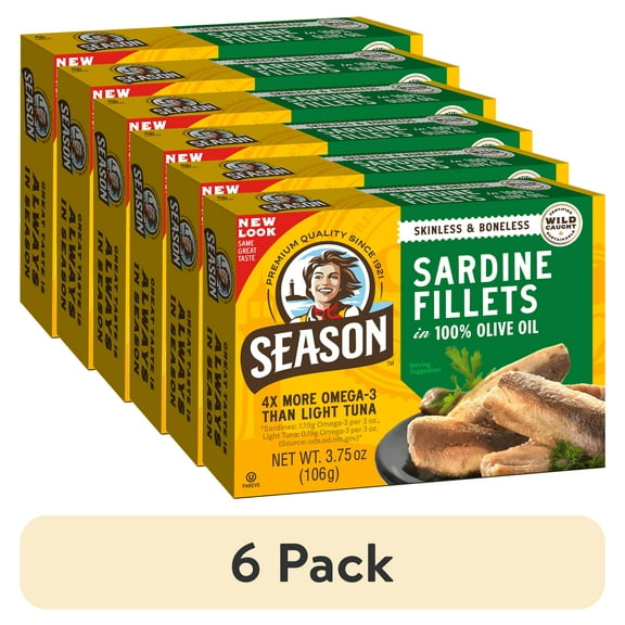 (6 pack) Season Sardines in Pure Olive Oil, 3.75 oz Can
