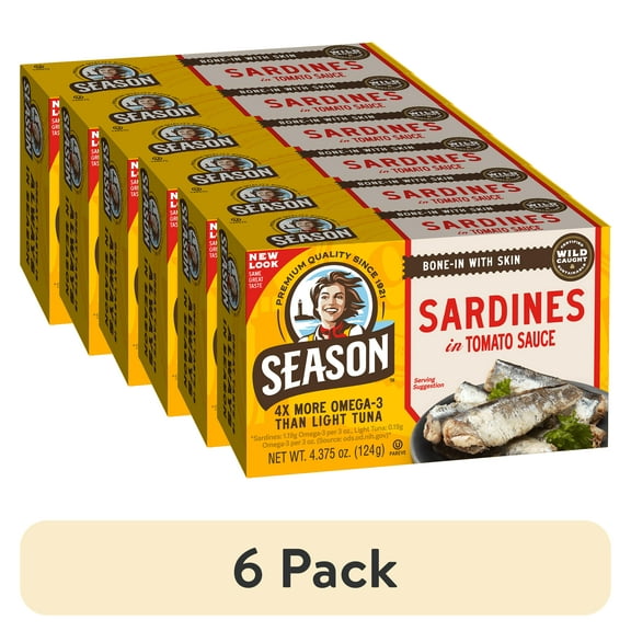(6 pack) Season Sardines in Tomato Sauce, 4.375 oz Can