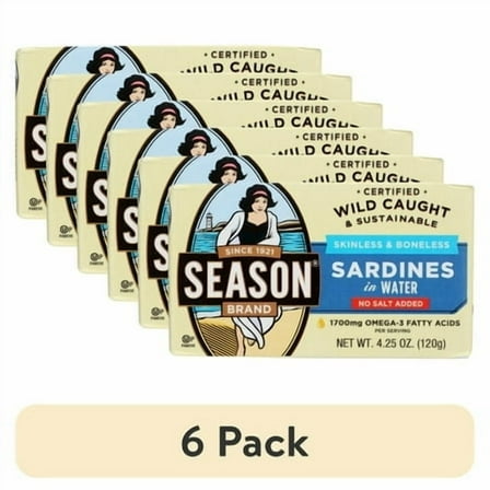 (6 pack) Season Sardines in Water, 4.25 oz Can