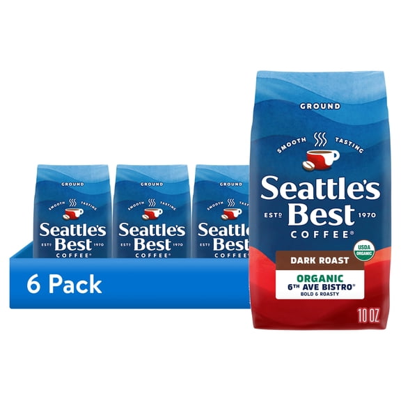 (6 pack) Seattle's Best Coffee 6th Ave Bistro, Dark Roast Organic Ground Coffee for Cold Brew or Hot coffee 10 oz