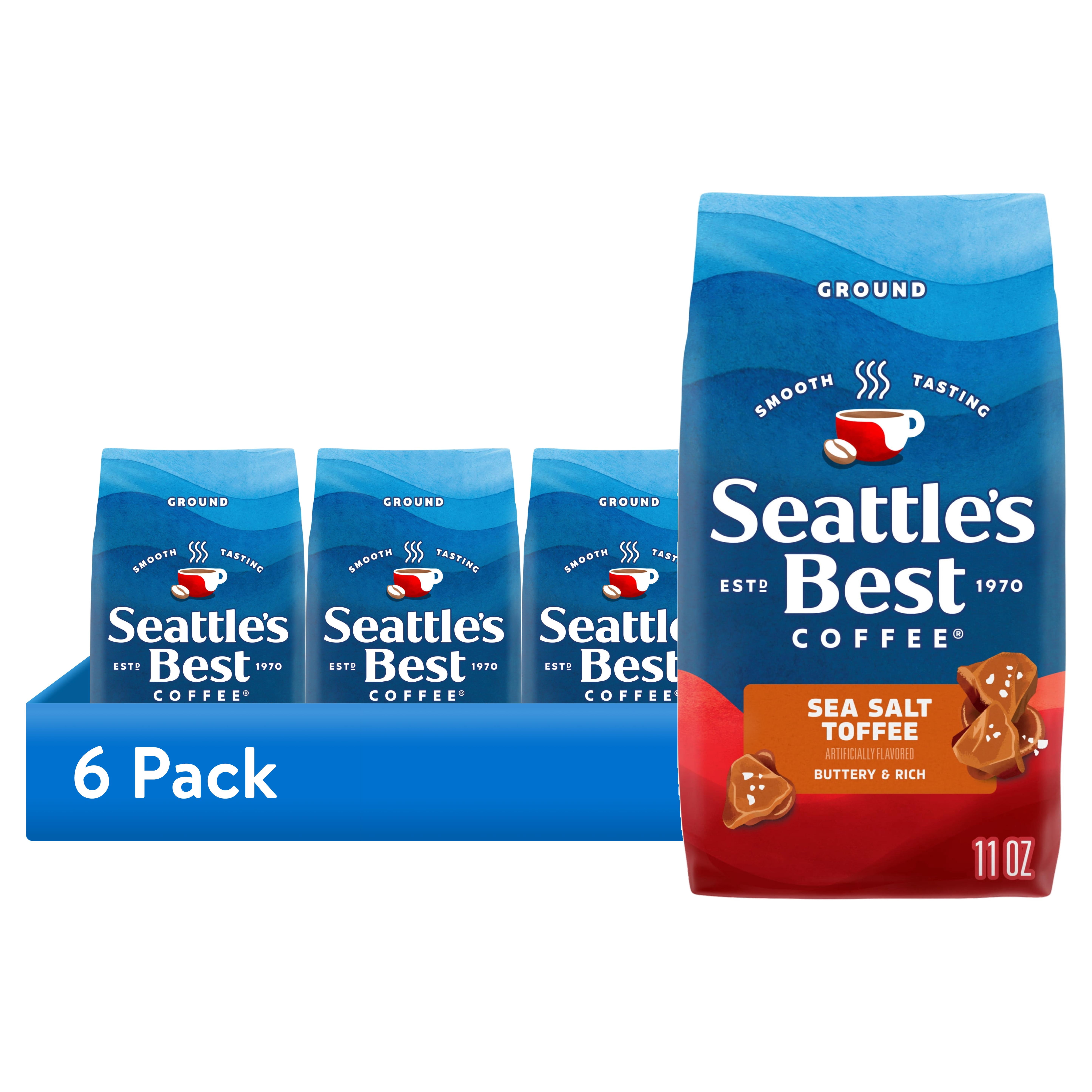 (6 pack) Seattle's Best Coffee Sea Salt Toffee Flavored Ground Coffee for Iced or Hot Coffee 11 oz