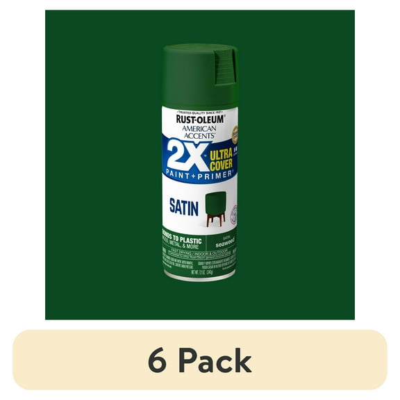 (6 pack) Seaweed, Rust-Oleum American Accents 2X Ultra Cover Satin Spray Paint-383195, 12 oz