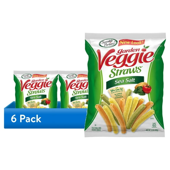 (6 pack) Sensible Portions Garden Veggie Straws, Sea Salt, 14 oz