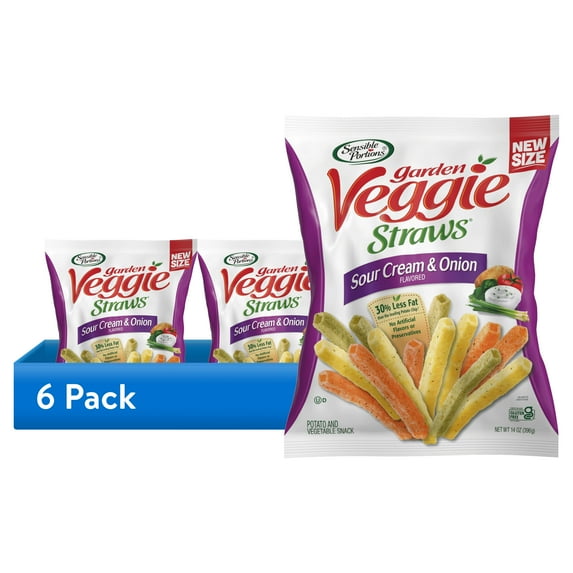 (6 pack) Sensible Portions Garden Veggie Straws, Sour Cream & Onion, 14 oz