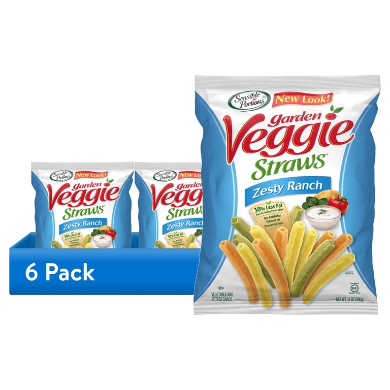 6 pack) Sensible Portions Garden Veggie Straws, Zesty Ranch, 14 oz