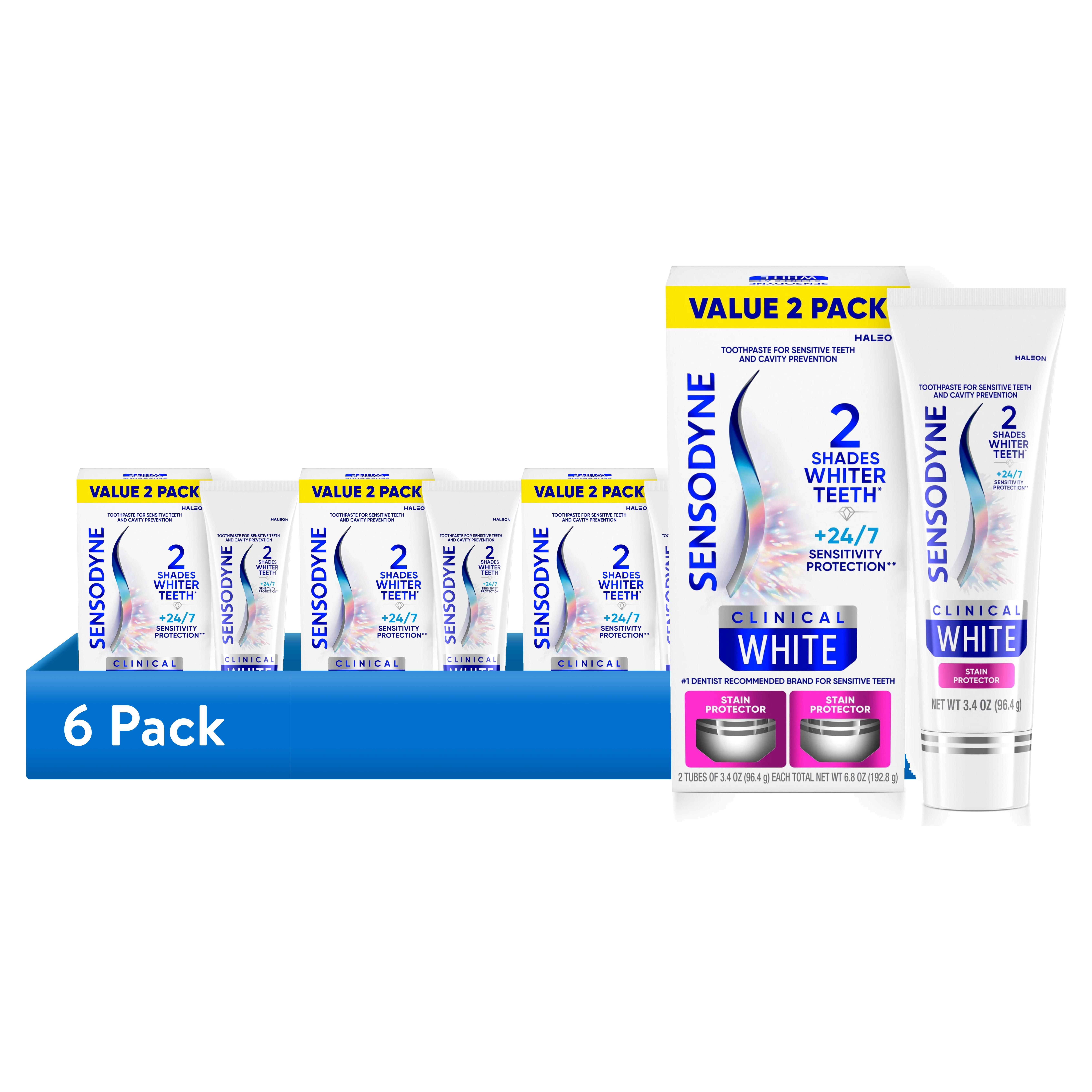 (6 pack) Sensodyne Clinical White Toothpaste Clinically Proven Whitening for Sensitive Teeth, Stain Protector, 3.4 Oz x 2