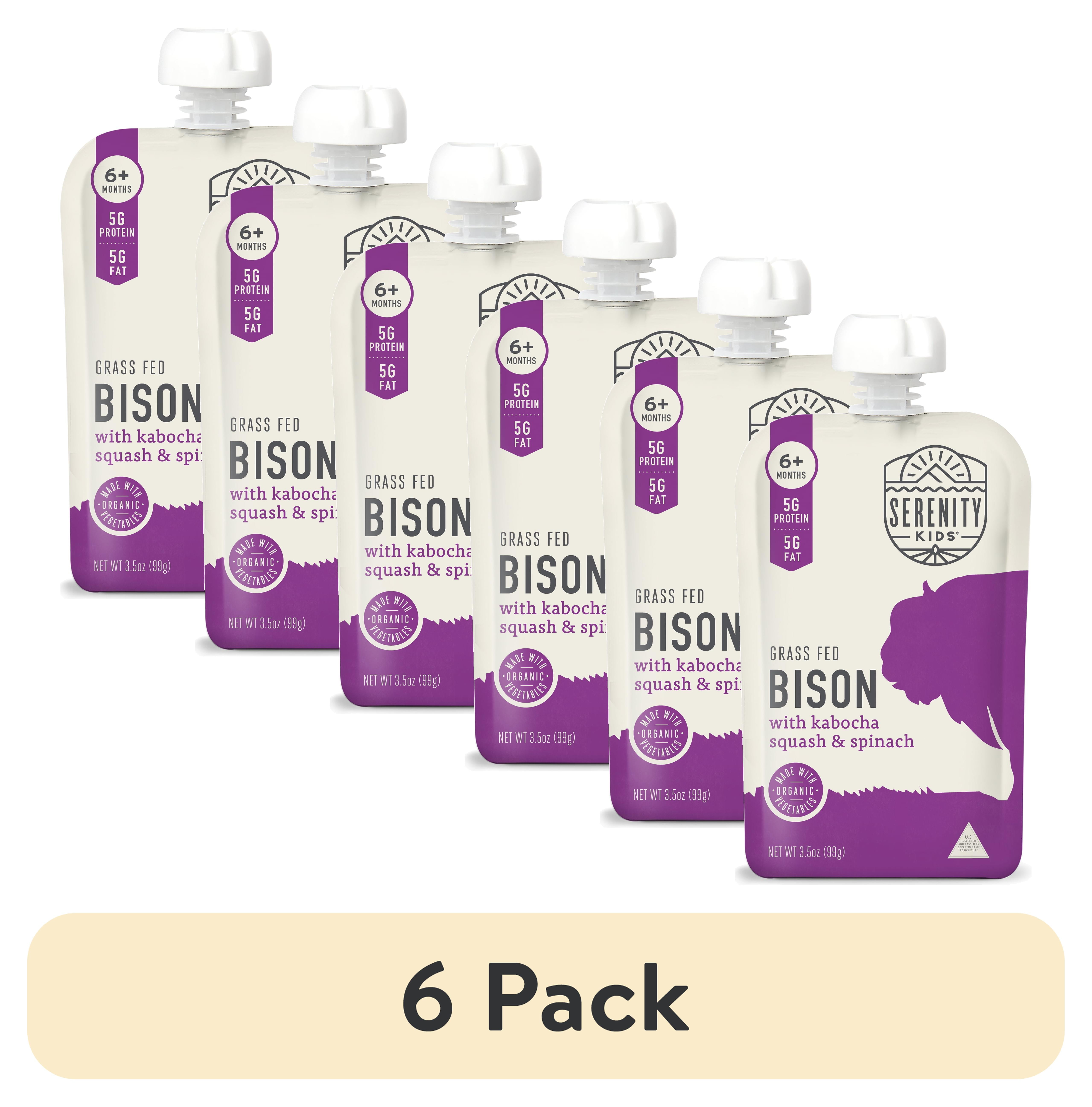 (6 pack) Serenity Kids Bison Stage 2 Baby Food with Kabocha Squash and Spinach, 3.5 oz Pouch