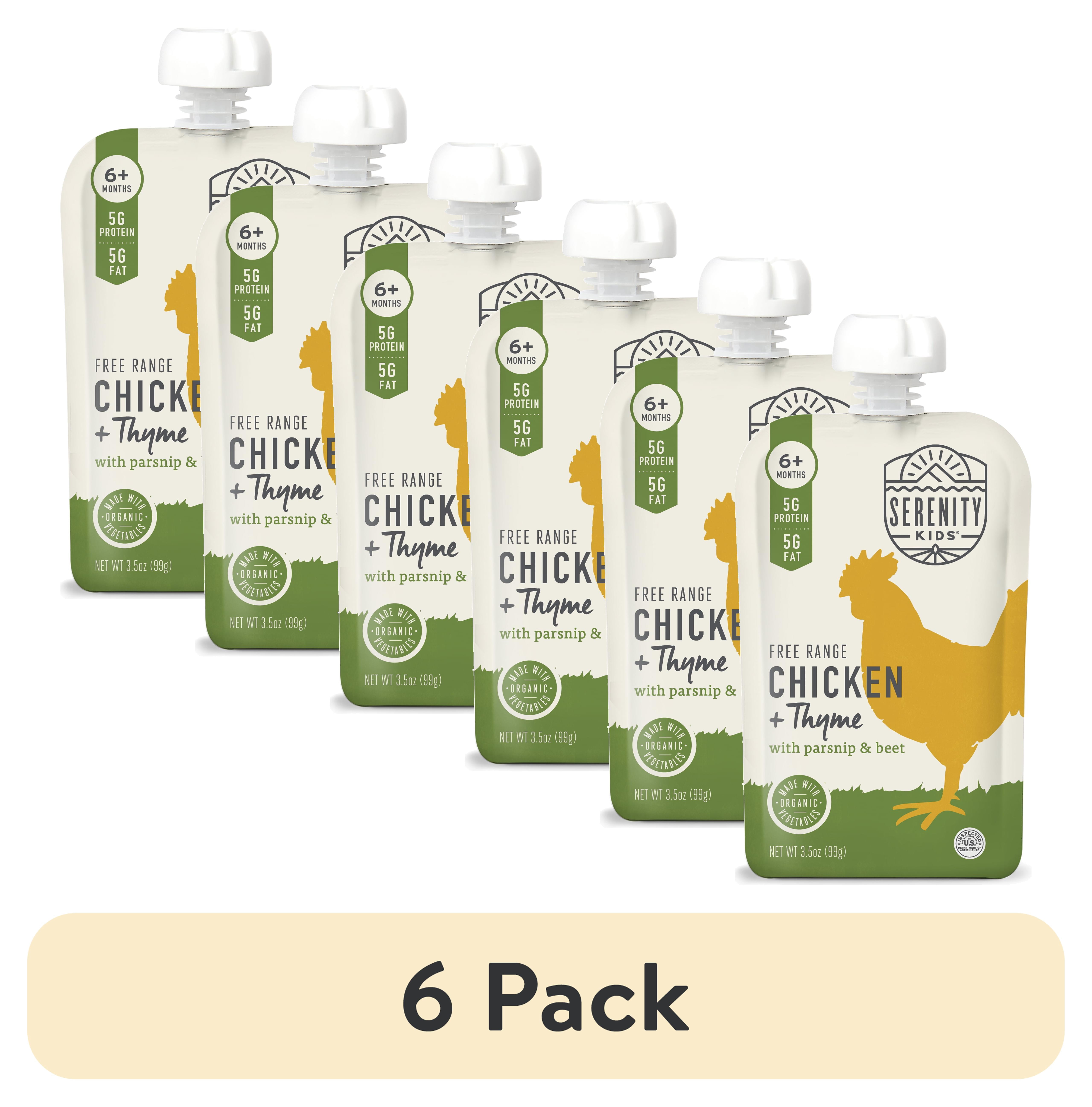 (6 pack) Serenity Kids Free Range Chicken & Thyme Stage 2 Baby Food Organic Parsnip and Beet, 3.5oz Pouch