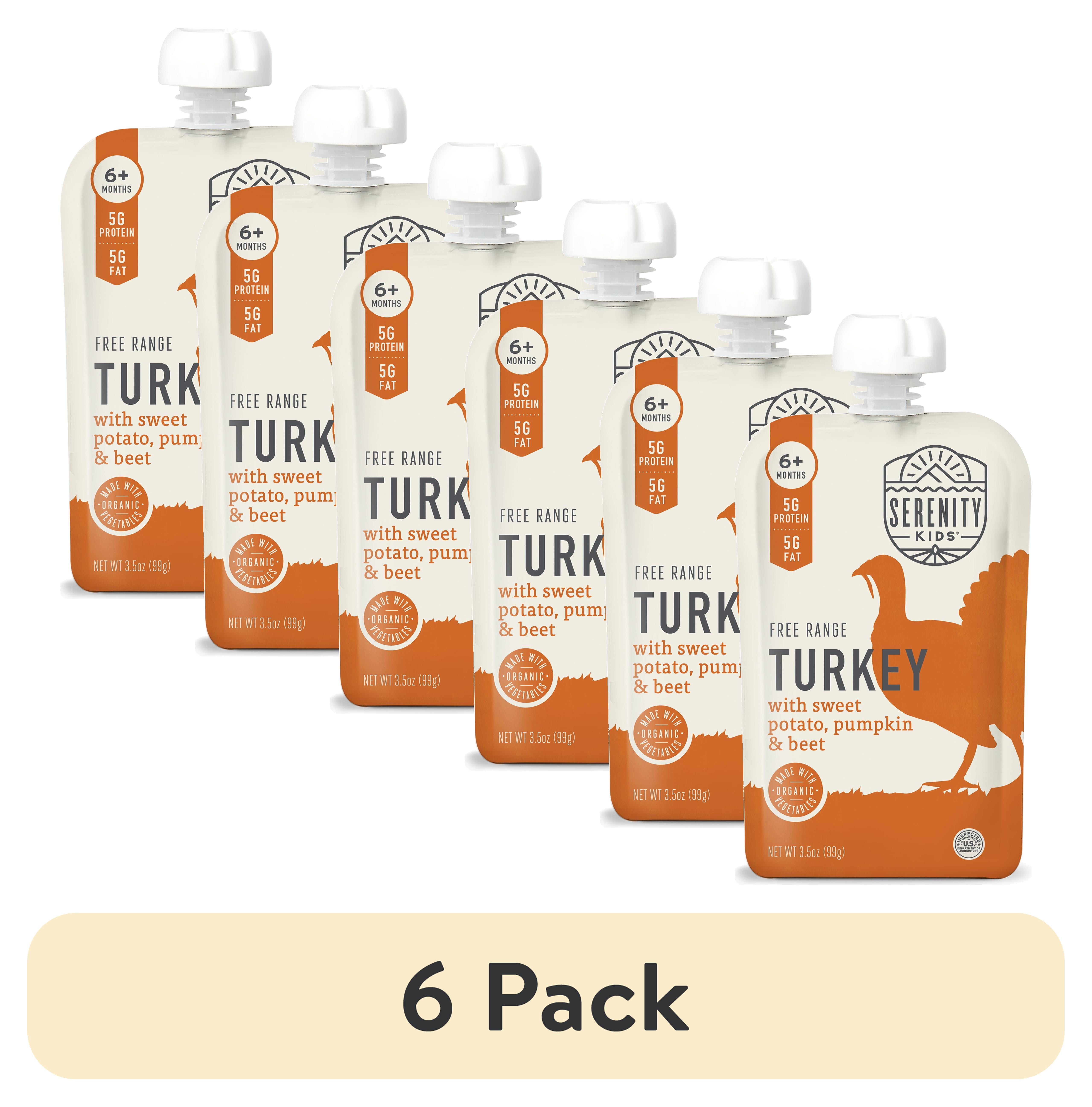 (6 pack) Serenity Kids Free Range Turkey Stage 2 Baby Food Organic Sweet Potato Pumpkin & Beet, 3.5oz Pouch