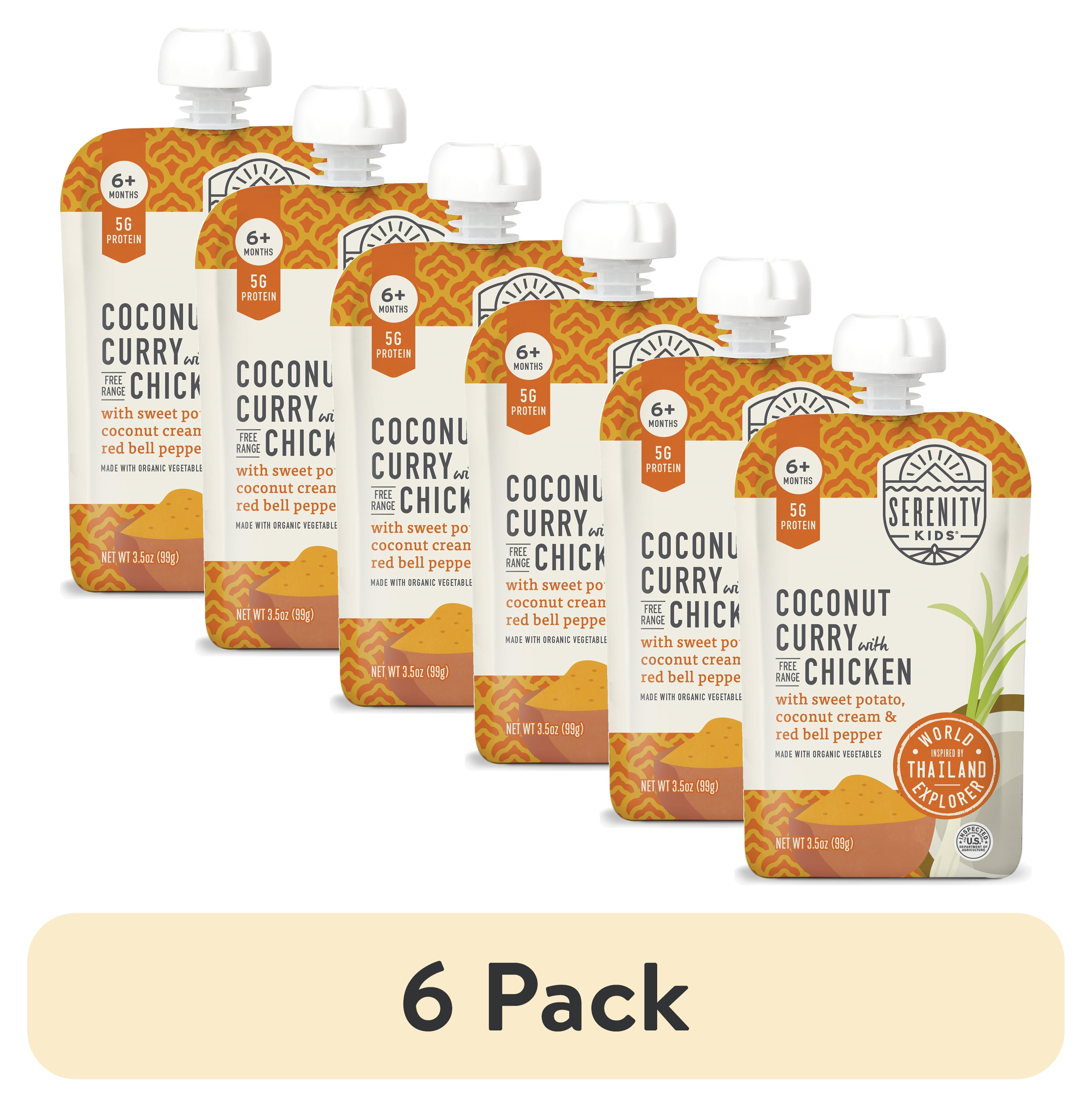 (6 pack) Serenity Kids Stage 2 World Explorer Coconut Curry Baby Food, Free Range Chicken & Organic Veggies, 3.5oz