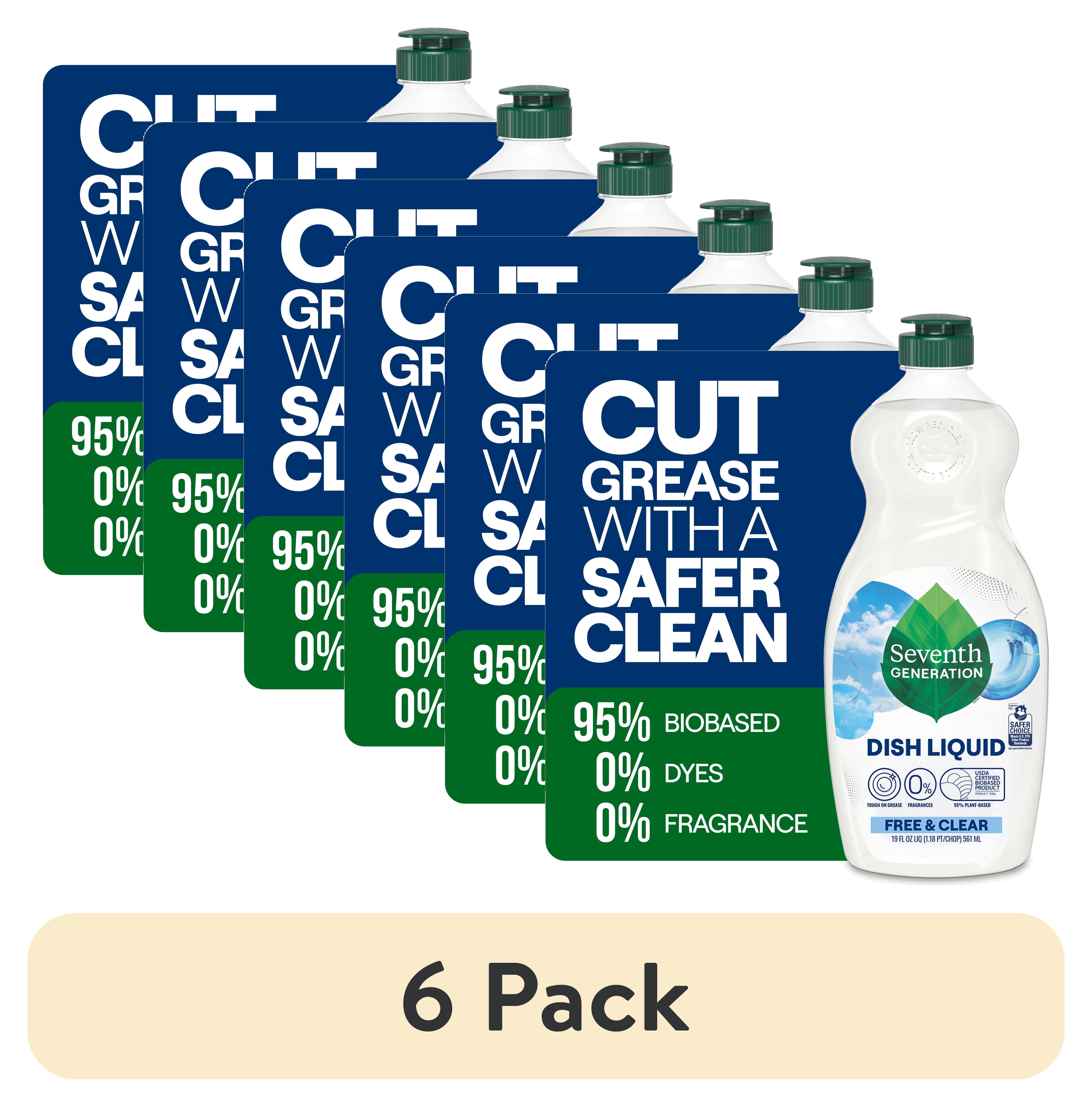 (6 pack) Seventh Generation Dish Soap Liquid, Free & Clear, 19 fl oz