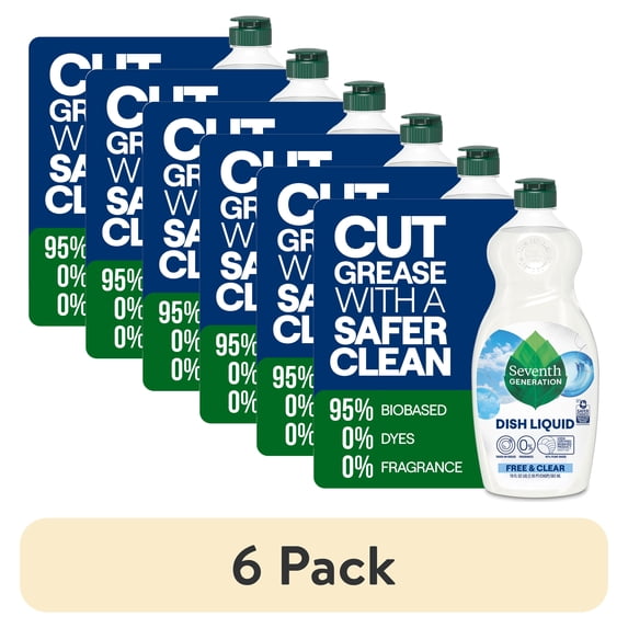 (6 pack) Seventh Generation Dish Soap Liquid, Free & Clear, 19 fl oz