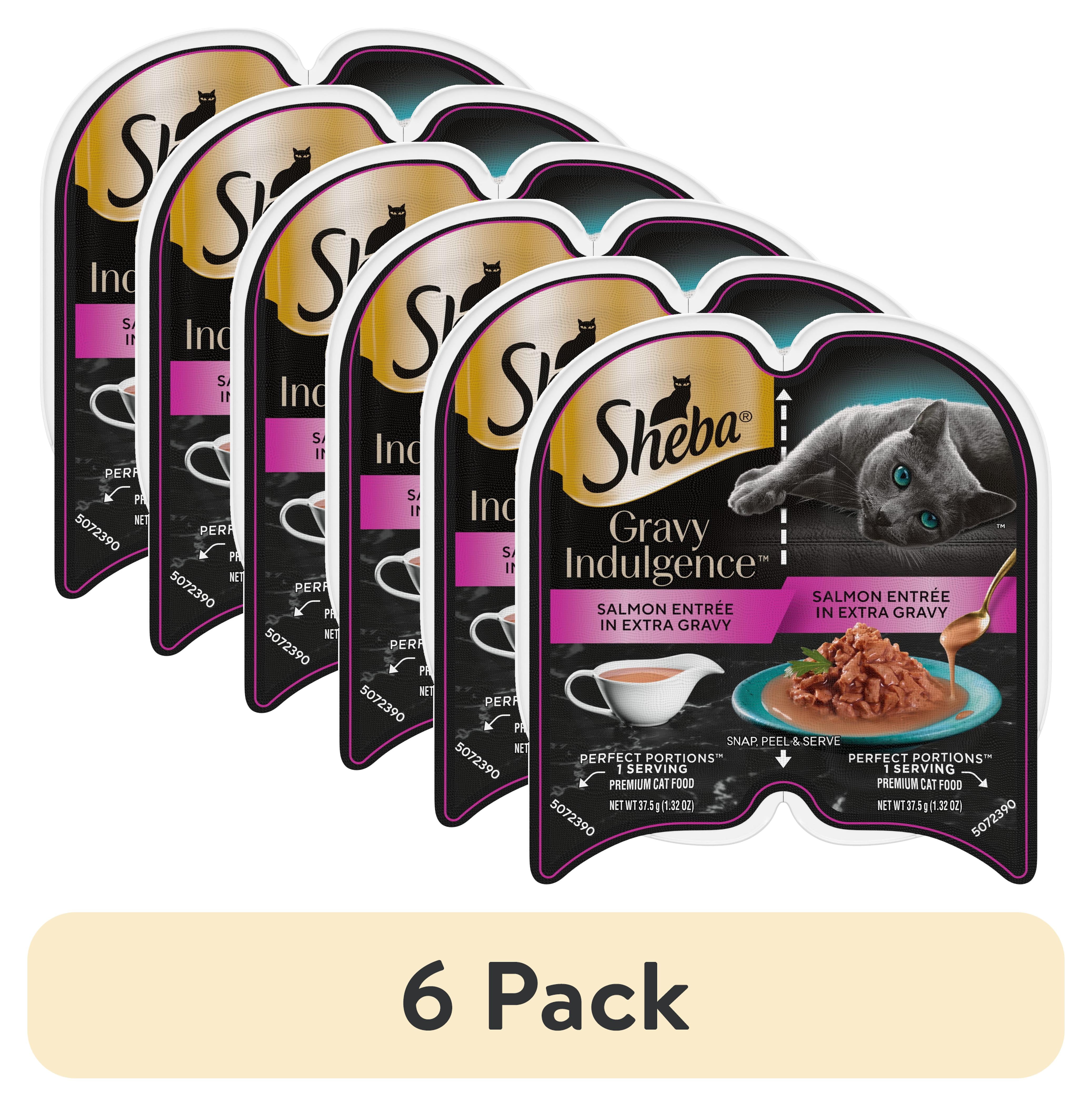 (6 pack) Sheba Gravy Indulgence Salmon Entree In Extra Gravy Cat Food, 2.6 Oz Twin-Pack Tray