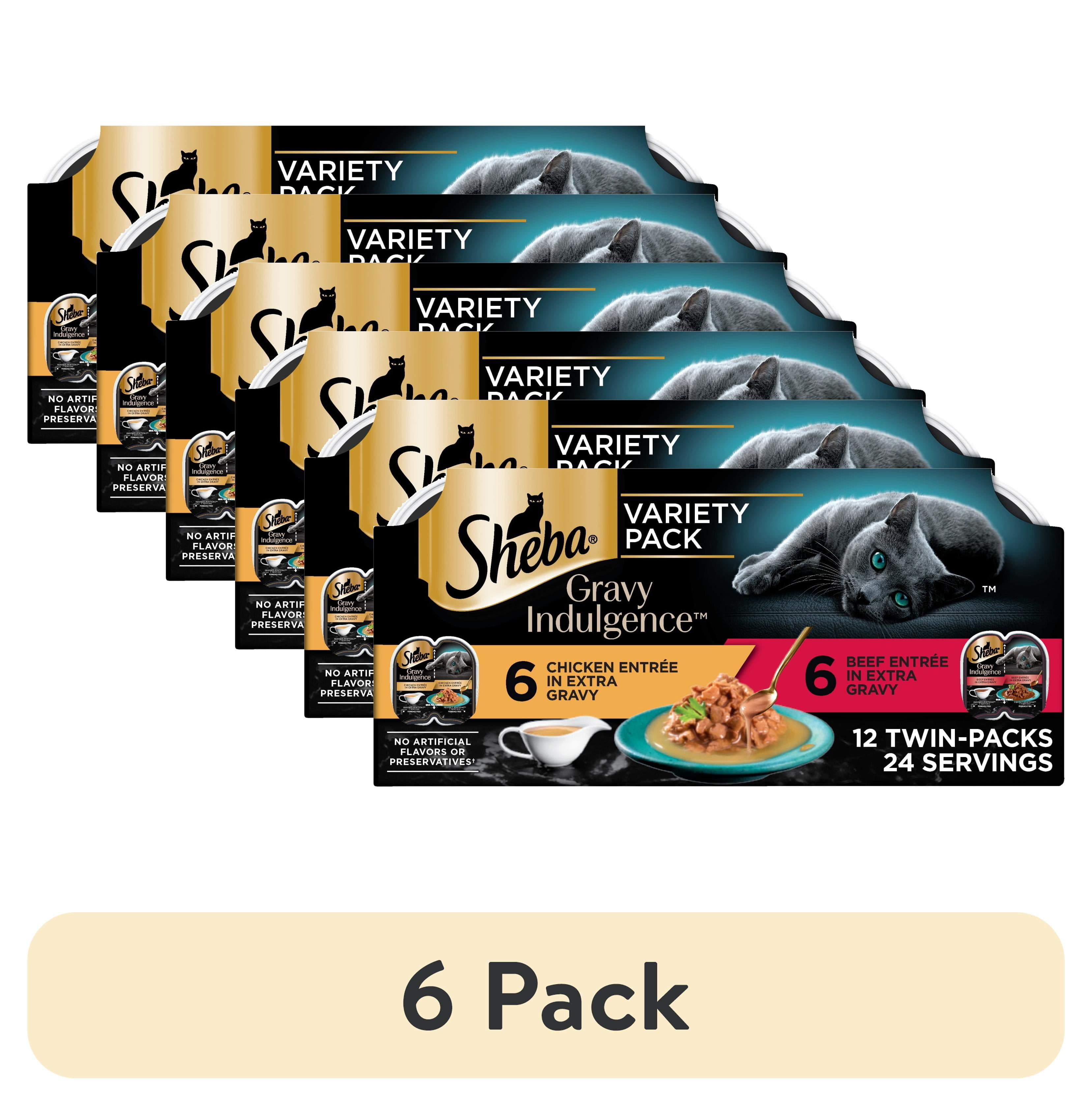 (6 pack) Sheba Gravy Indulgence Entree In Extra Gravy Variety Pack Cat Food, 2.6 Oz Twin-Pack Trays, 24 Count